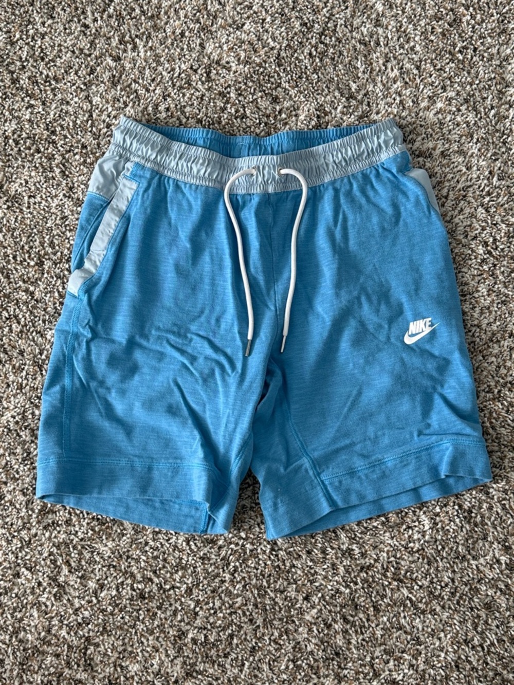 Nike Sky Blue Drawstring Athletic Shorts with White Accent